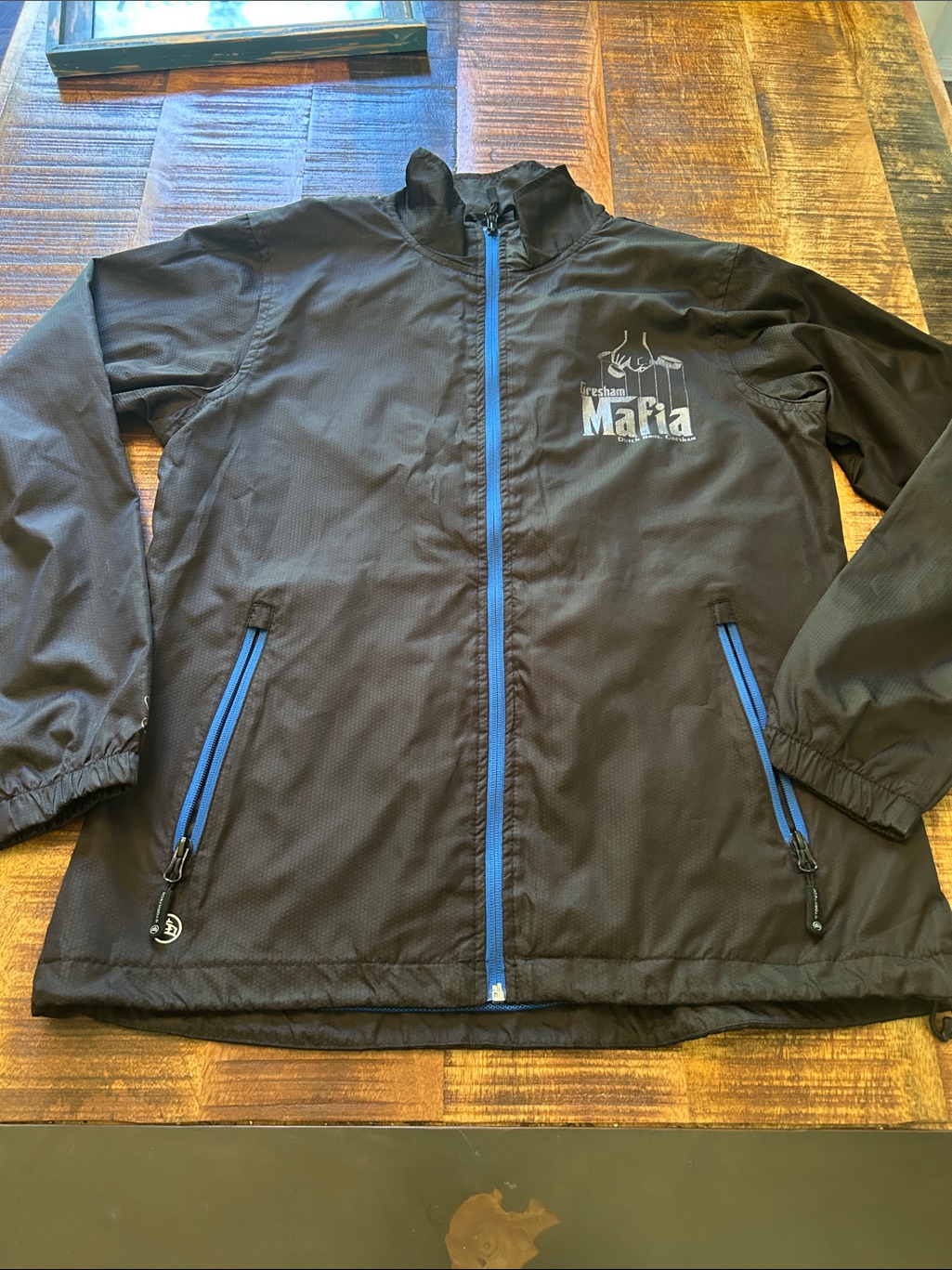Rare Dutch Brothers Stormtech Black Mafia Jacket With Blue Trim Medium